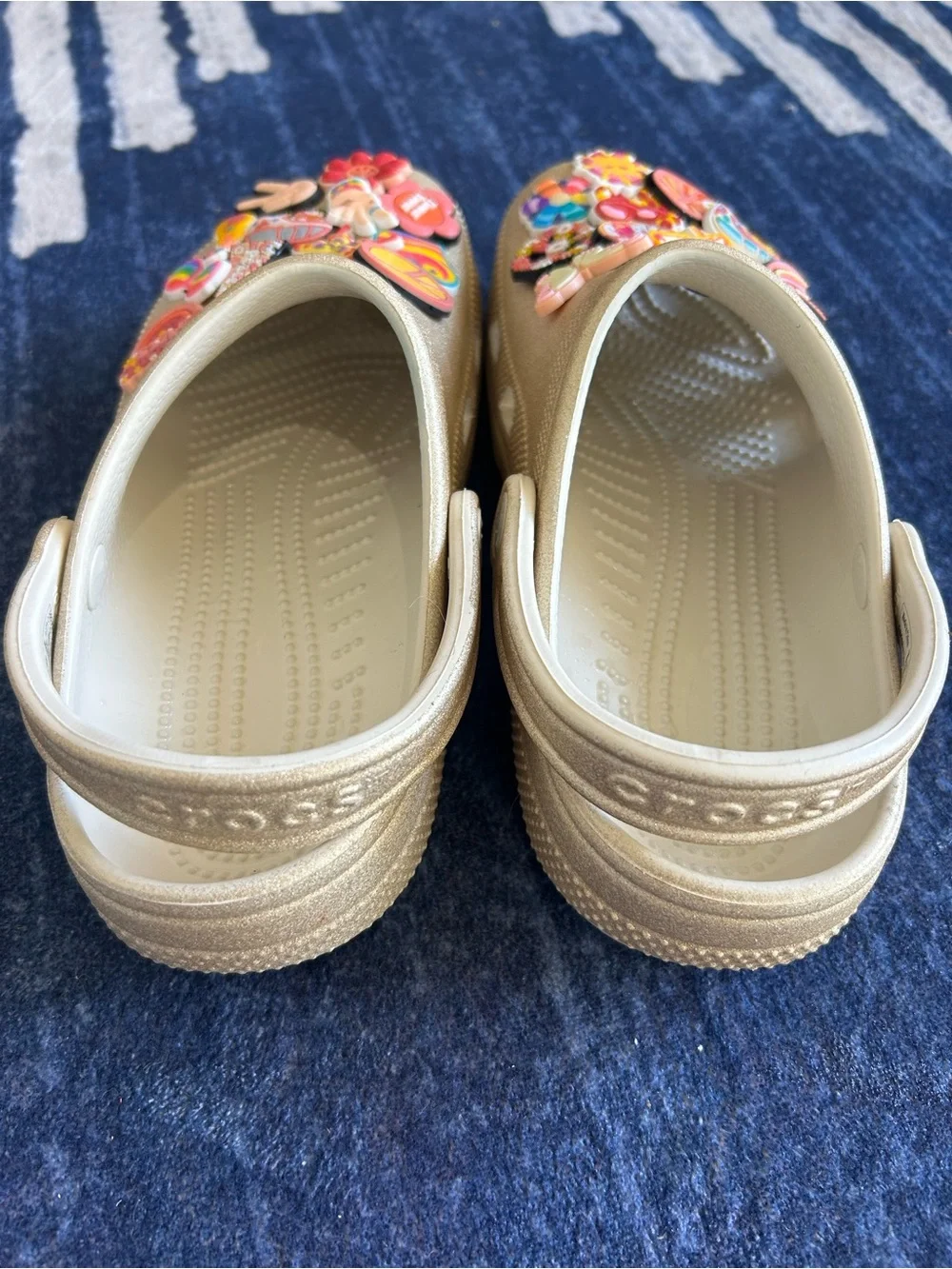 CROCS Kids Gold Glitter Clog with Colorful Jibbitz Charms